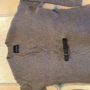 Brown Womens Merino Wool Cardigan with Belt Closure M